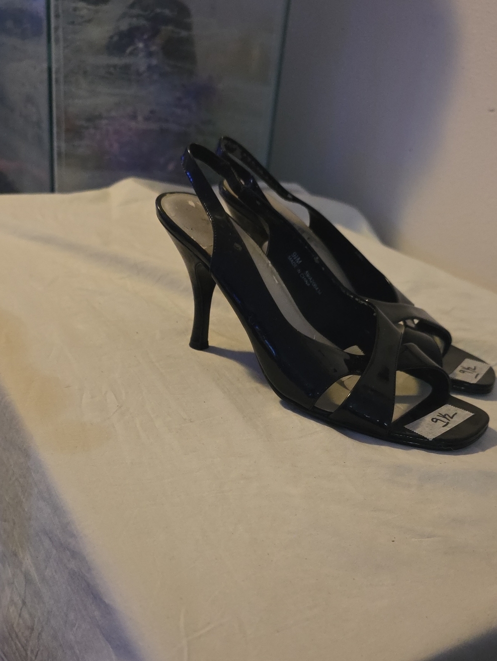 Allure Black Patent Open-Toe Slingback Heels